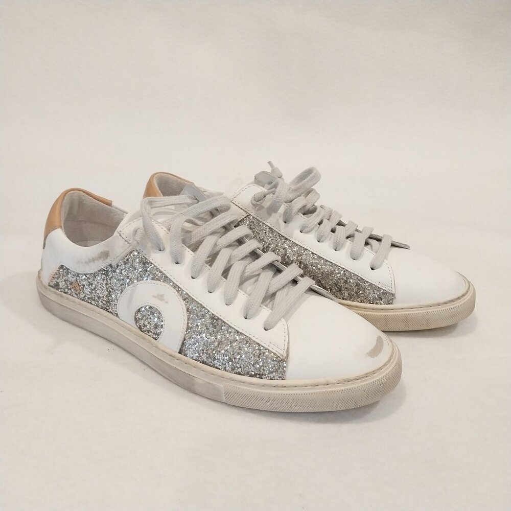 Oliver Cabell Sneakers Shoes Womens 38 7.5 White Leather Glitter Low 1 LEEDS
